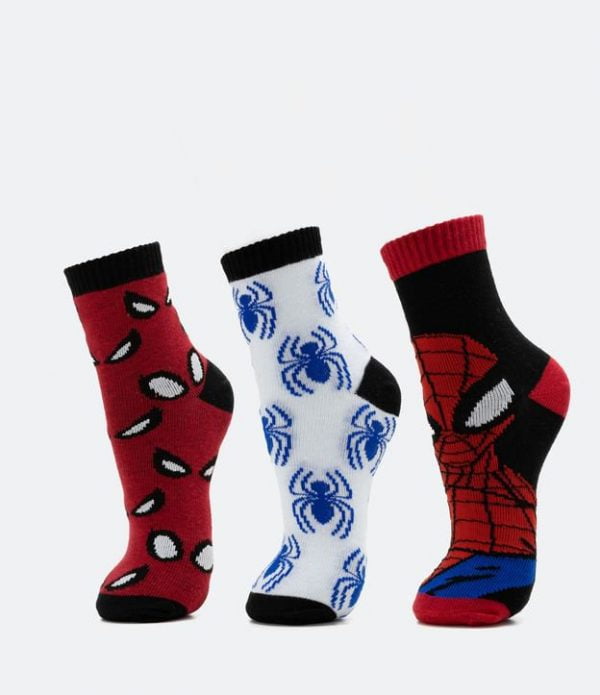 Kit 3 Pares de Meias Infantil em Algodão com Estampas Homem Aranha - Tam 19/22 ao 31/34