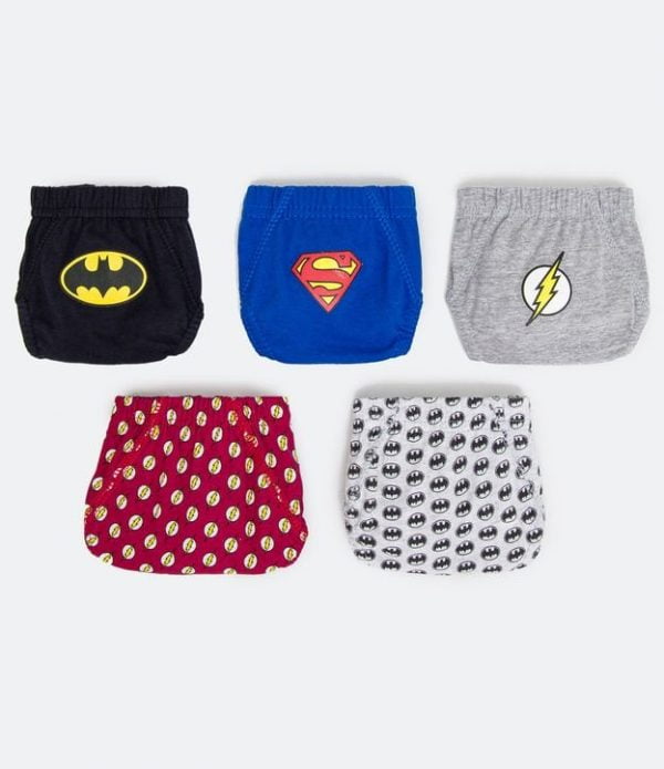 Kit 5 Cueca Slip Infantil com Estampas Liga da Justiça - Tam 1 a 14 anos