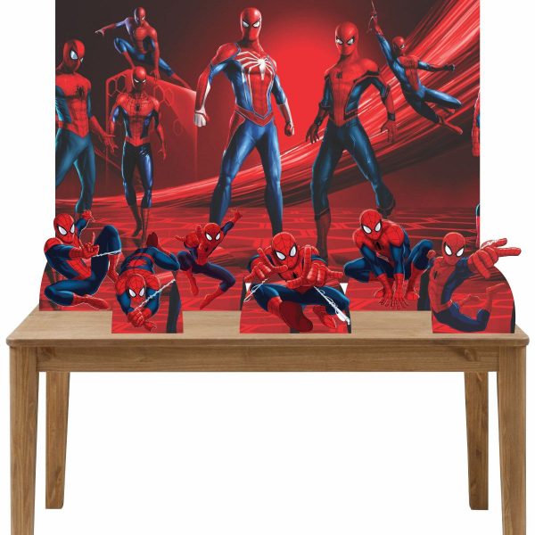 Kit 6 Displays De Mesa E Painel Homem Aranha