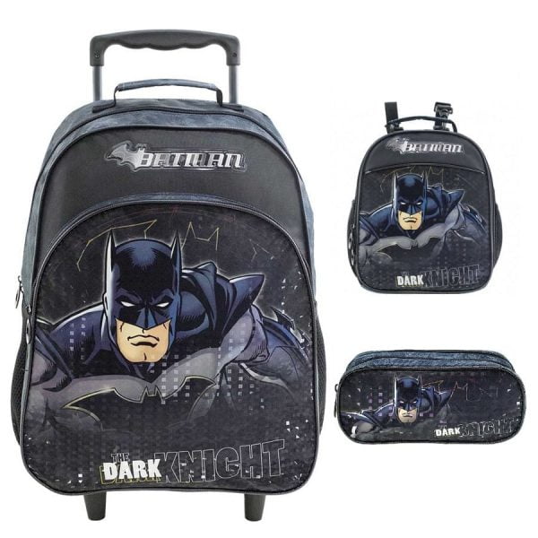 Mochila Escolar Batman Wicked Xeryus De Rodinhas Com Lancheira E Estojo Tam G