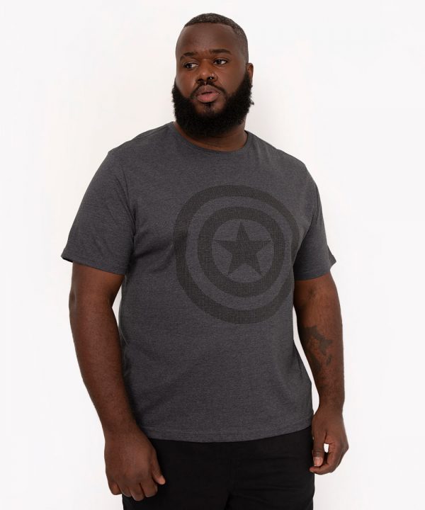 camiseta de algodão plus size capitão américa manga curta cinza mescla escuro