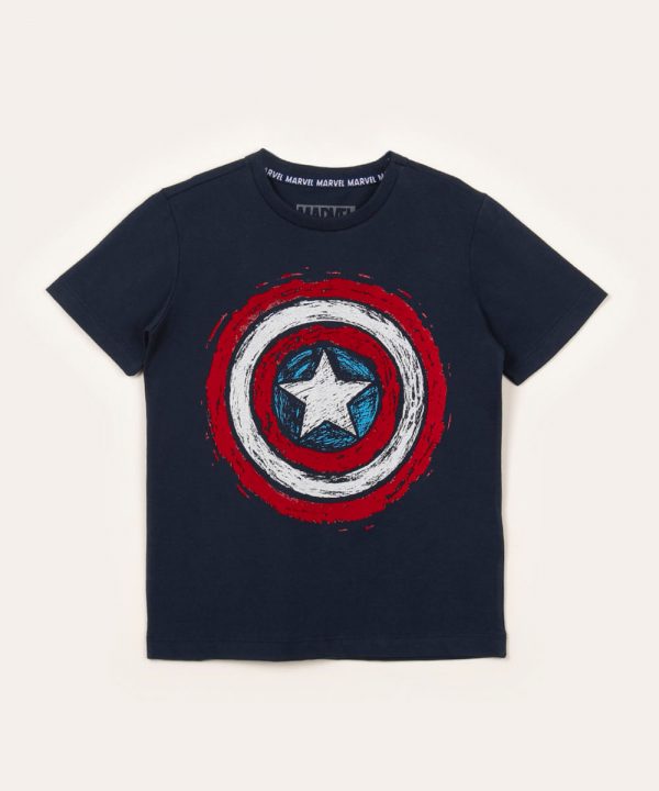 Camiseta Infantil Capitão América Manga Curta Azul Marinho