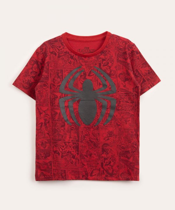 Camiseta Infantil Homem Aranha Estampada de Quadrinhos Manga Curta Vermelha