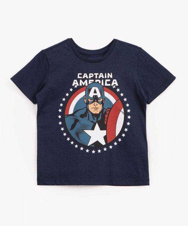 camiseta infantil de algodão manga curta capitão américa azul marinho