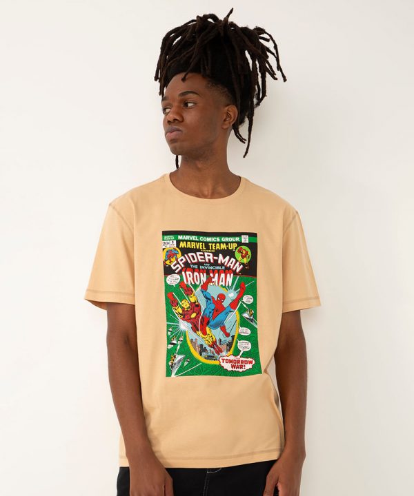 camiseta de algodão homem aranha manga curta bege