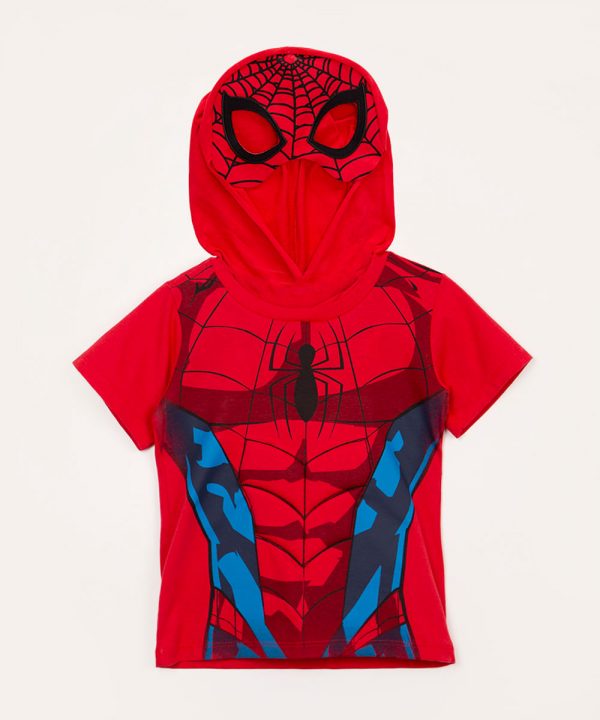 camiseta de algodão infantil homem aranha com capuz mascara vermelha