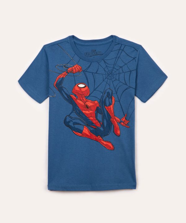 camiseta de algodão infantil homem aranha manga curta azul