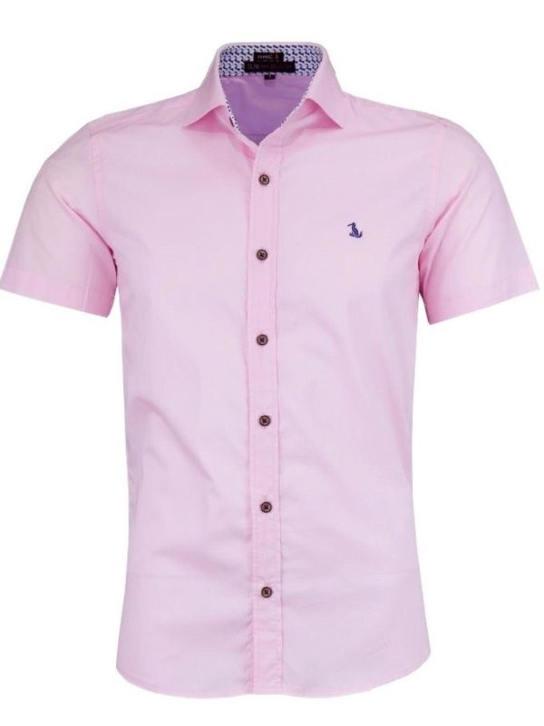 Camisa Social Amil Thor Slim Sem Bolso Manga Curta Lançamento Luxo Rosa