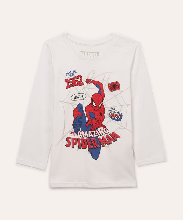 blusa de algodão infantil manga longa homem aranha branco