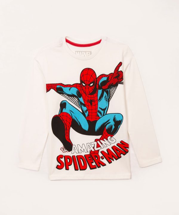 blusa de algodão infantil manga longa homem aranha off white