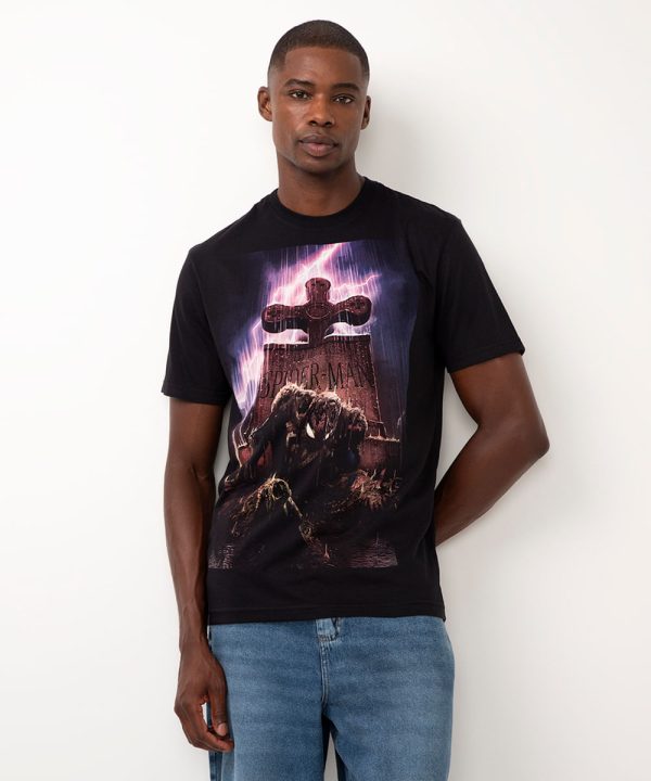 camiseta de algodão homem aranha manga curta preto