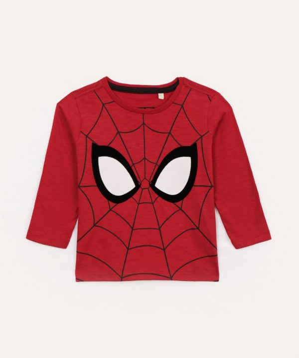 camiseta de algodão infantil homem aranha manga longa vermelha