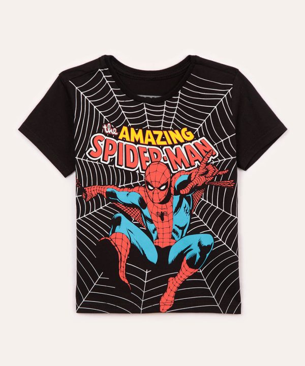 camiseta de algodão infantil homem aranha preto