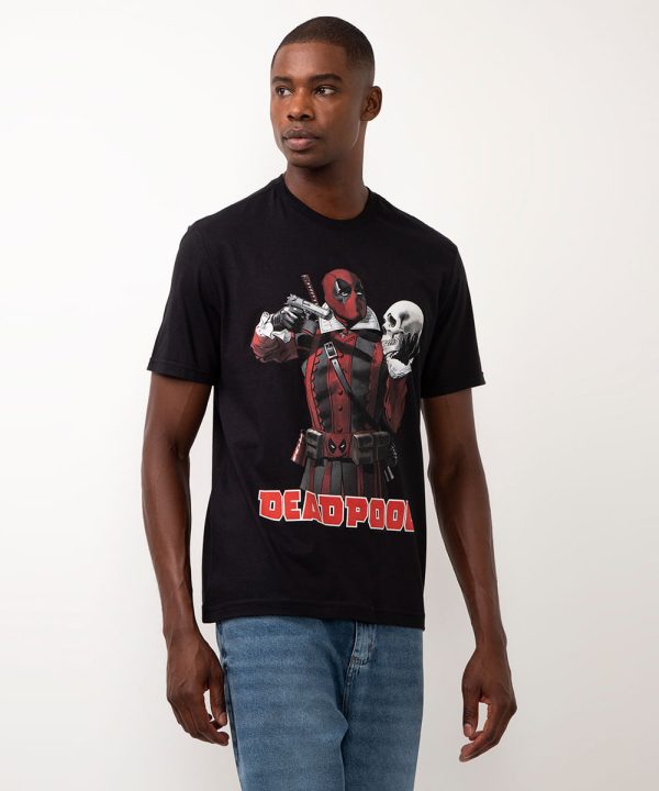 camiseta de algodão manga curta deadpool preto