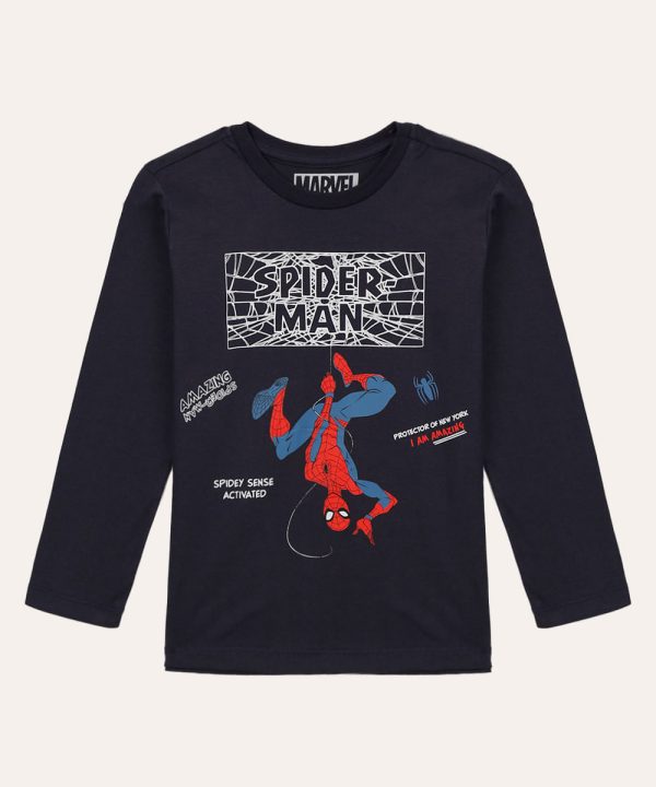 camiseta de algodão infantil homem aranha azul marinho