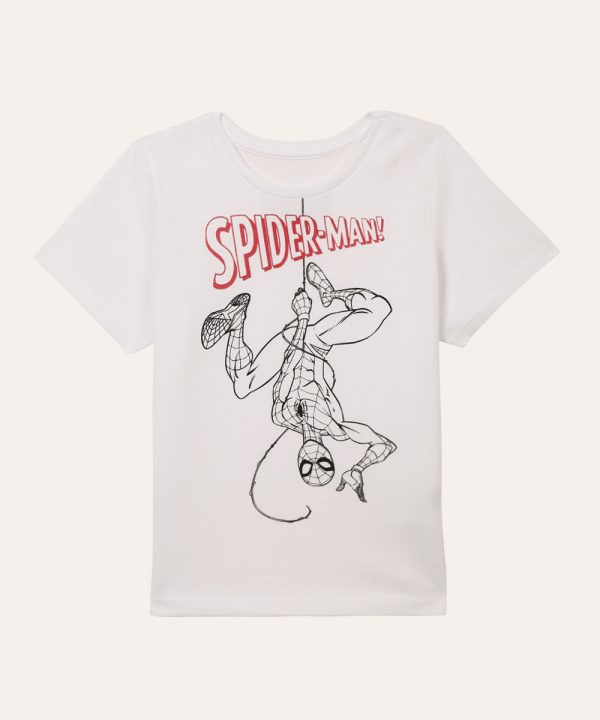 camiseta de algodão infantil homem aranha branco