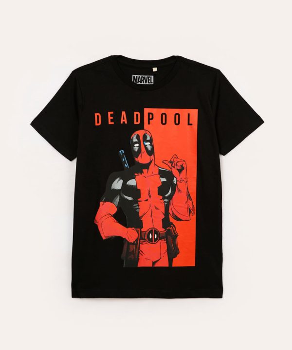 camiseta de algodão juvenil deadpool preta