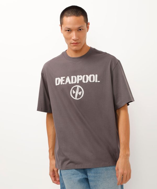 camiseta de algodão manga curta deadpool e wolverine cinza