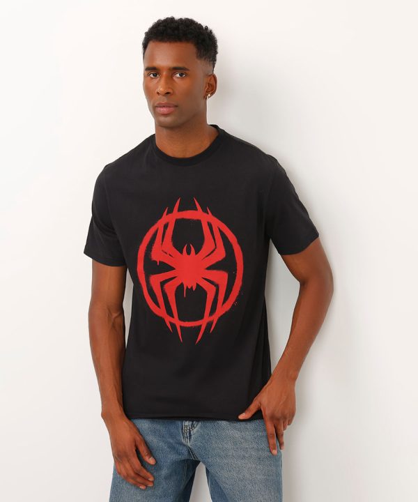 camiseta fit de algodão manga curta homem aranha preta