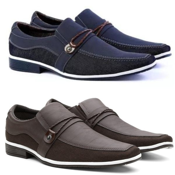 Kit 2 Sapatos Sociais Thor Burke Bico Quadrado Conforto Azul e Marrom