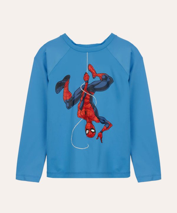 blusa infantil homem aranha manga longa com proteção uv azul