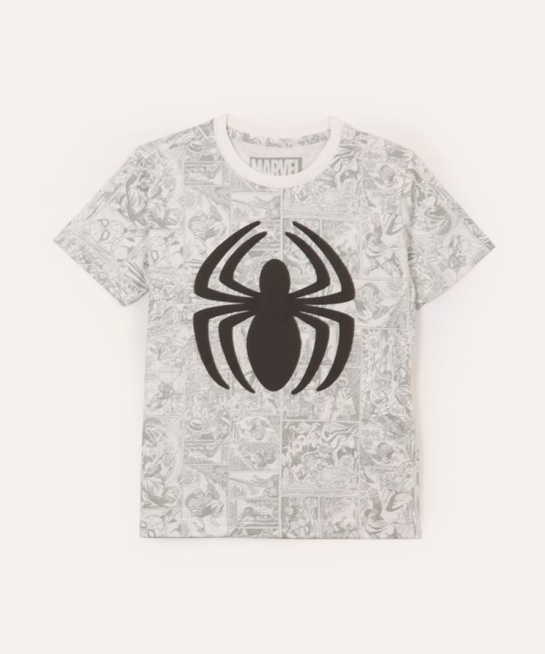 camiseta de algodão infantil homem aranha off white