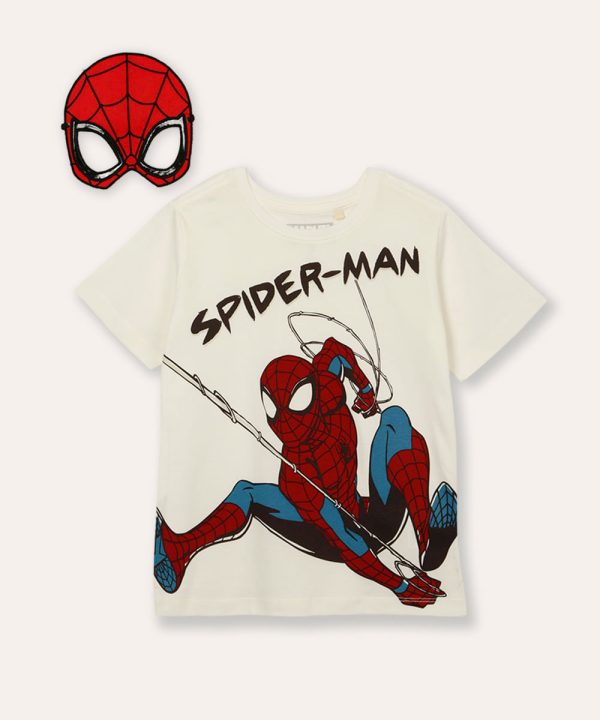 camiseta de algodão infantil com máscara homem aranha off white