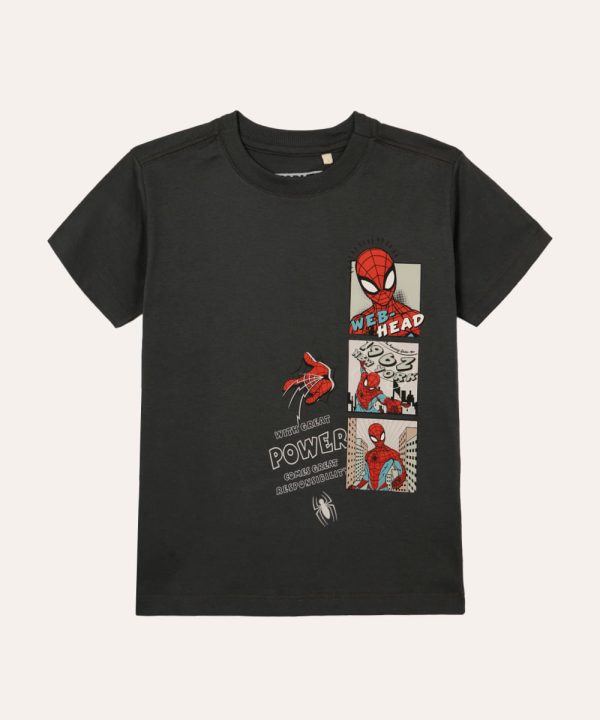 camiseta de algodão infantil manga curta homem aranha cinza