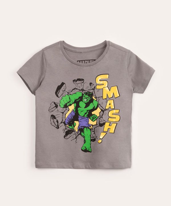 camiseta infantil de algodão hulk cinza