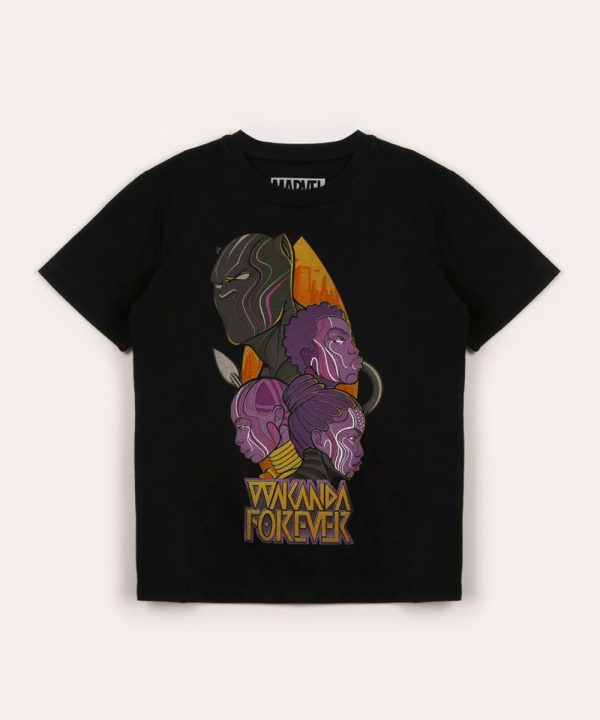 camiseta infantil de algodão pantera negra marvel o poder é nosso preta