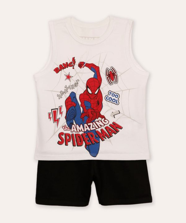 conjunto infantil curto homem aranha off white