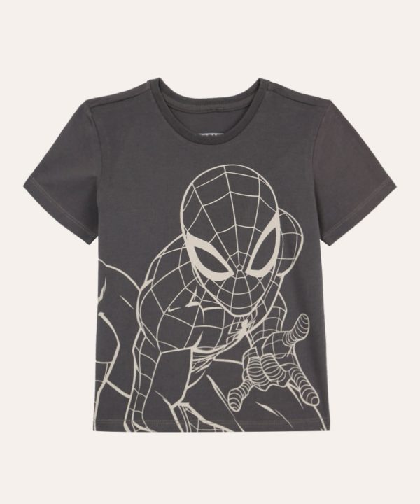 camiseta infantil de algodão homem aranha cinza