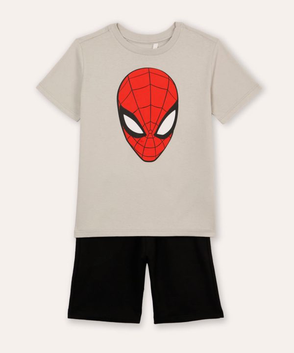 conjunto de algodão infantil homem aranha cinza