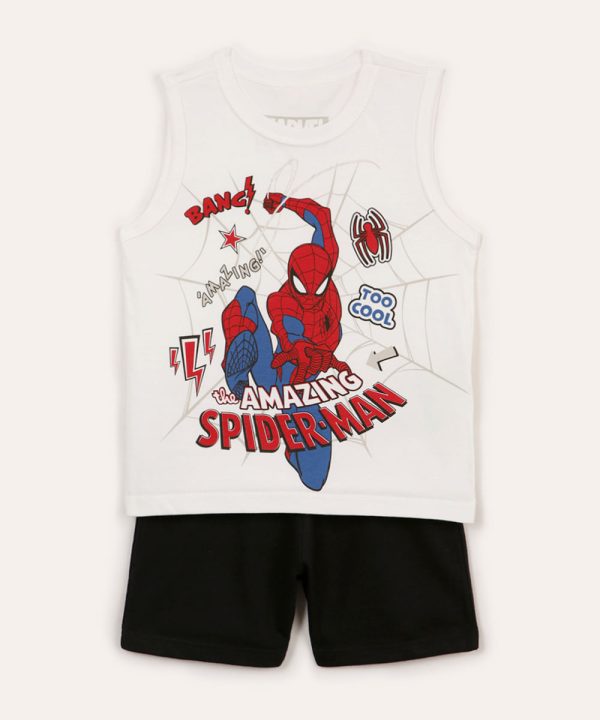 conjunto infantil curto homem aranha off white