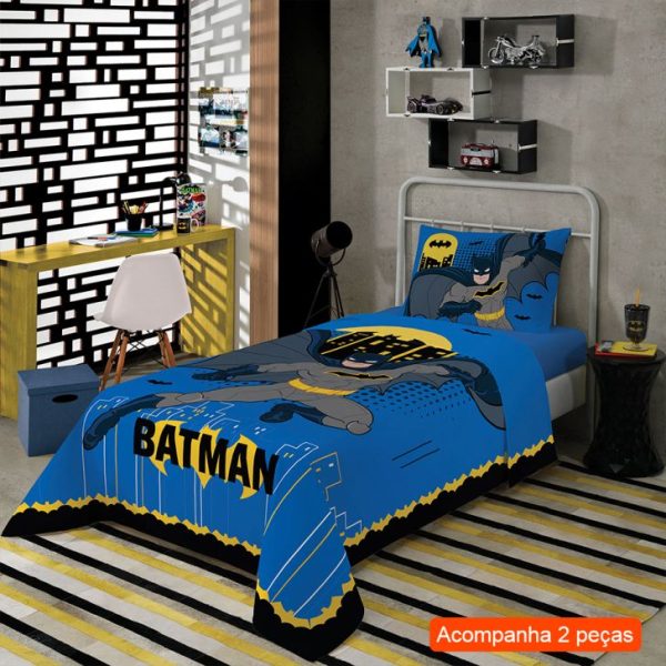 Jogo De Cama Solteiro Com 2 Peças Batman I Azul