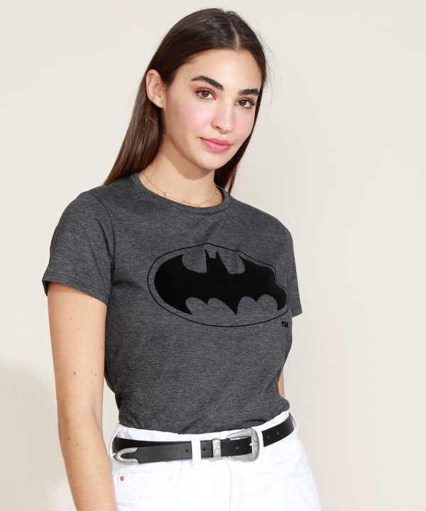 Blusa Feminina Batman Manga Curta Decote Redondo Chumbo