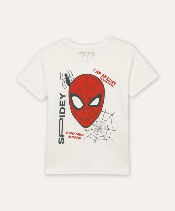 camiseta infantil de algodão homem aranha off white