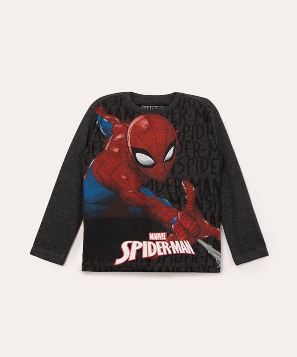 camiseta infantil manga longa homem aranha cinza escuro