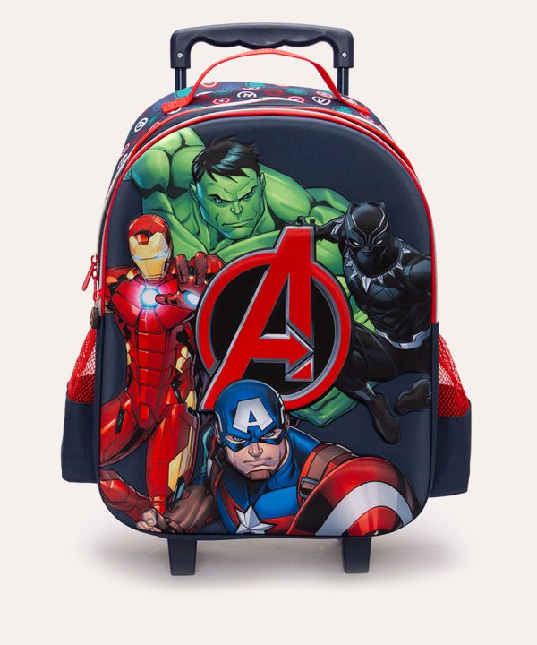 mochila de rodinha infantil avengers azul marinho